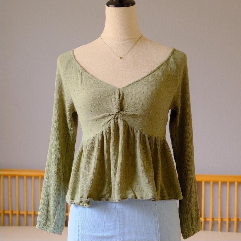 American Eagle Outfitters Sage Green Peplum Blouse